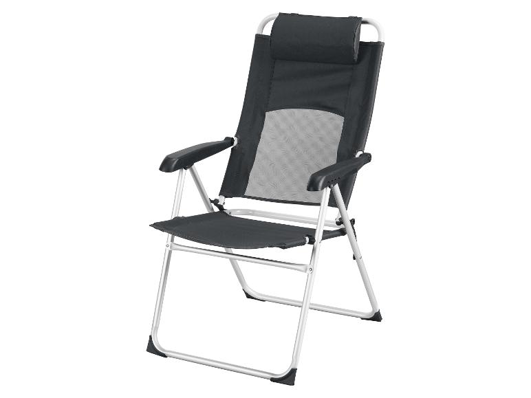 Chaise de camping pliable avec dossier réglable et accoudoirs, noire