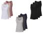 Lot de trois débardeurs pour femmes en blanc, beige et rose, et trois en noir, gris et bleu marine.