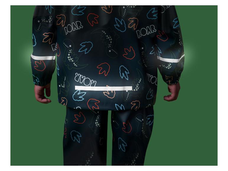 Ensemble de pluie pour enfants avec imprimé dinosaure et bandes réfléchissantes.