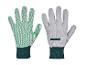 Deux paires de gants de travail blancs avec des points verts.