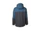 Veste enfant bleue et gris foncé à capuche, vue de dos.