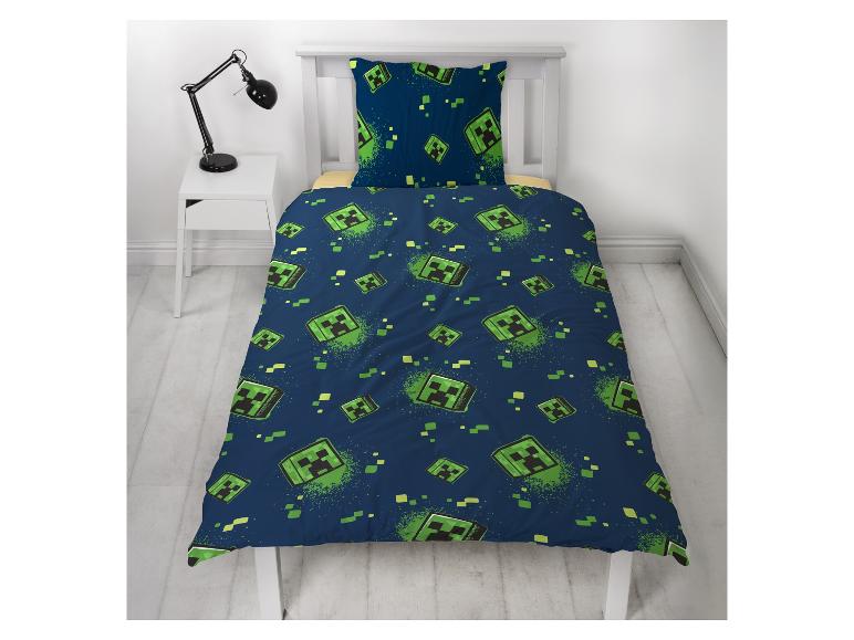 Parure de lit Minecraft : housse de couette et taie d'oreiller à motifs Creeper.