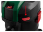 Un aspirateur vert et noir avec un interrupteur rouge et un bouton rouge avec l'étiquette 'DWD'.
