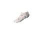 Chaussette courte blanche avec motif floral rose et gris.