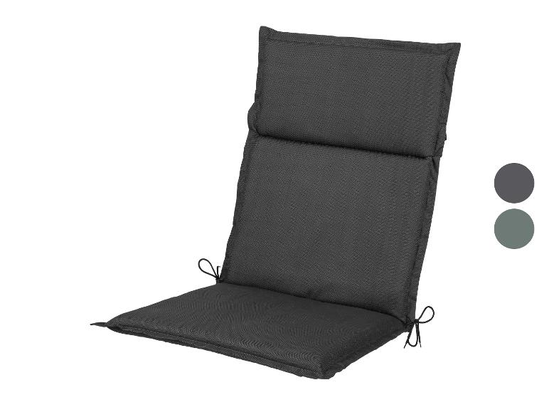 Coussin de chaise de jardin gris foncé avec attaches, présenté sur fond blanc