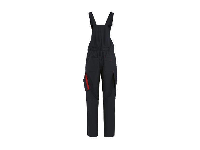 Salopette de travail noire avec détails rouges, vue arrière.