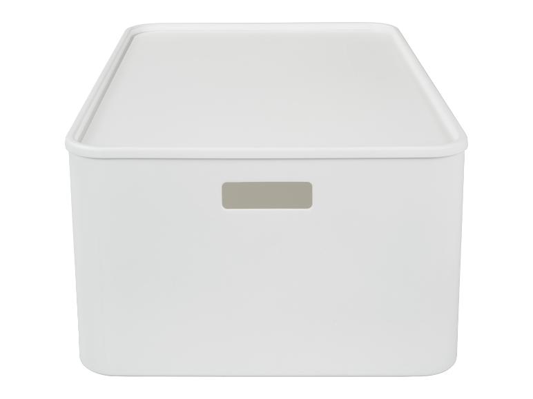 Boîte de rangement blanche avec couvercle et poignée découpée