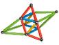 Bâtonnets magnétiques colorés reliés par des billes métalliques.