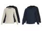 Deux ensembles de t-shirts à manches longues pour hommes: beige et noir, et bleu marine et noir.