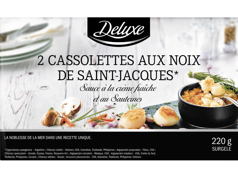 DELUXE 2 Cassolettes aux noix de Saint-Jacques, sauce crème fraîche et Sauternes, 220g surgelé.