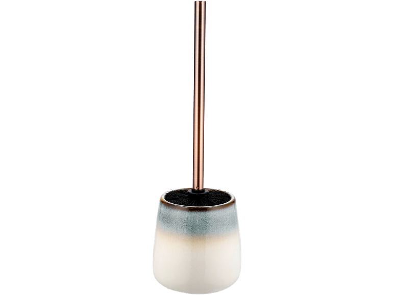 Brosse de toilette avec support en céramique et manche couleur cuivre