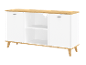 Meuble TV moderne blanc avec détails et pieds en bois