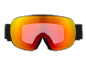 Masque de ski avec des verres miroir orange-rouge et une sangle noire.