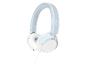 Casque supra-auriculaire filaire bleu et blanc avec coussinets doux.