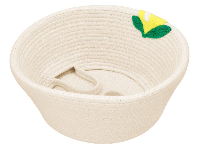 Panier de rangement en corde de coton crème avec ornement vert et jaune