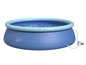 Une piscine gonflable Livarno Home avec une pompe de filtration.