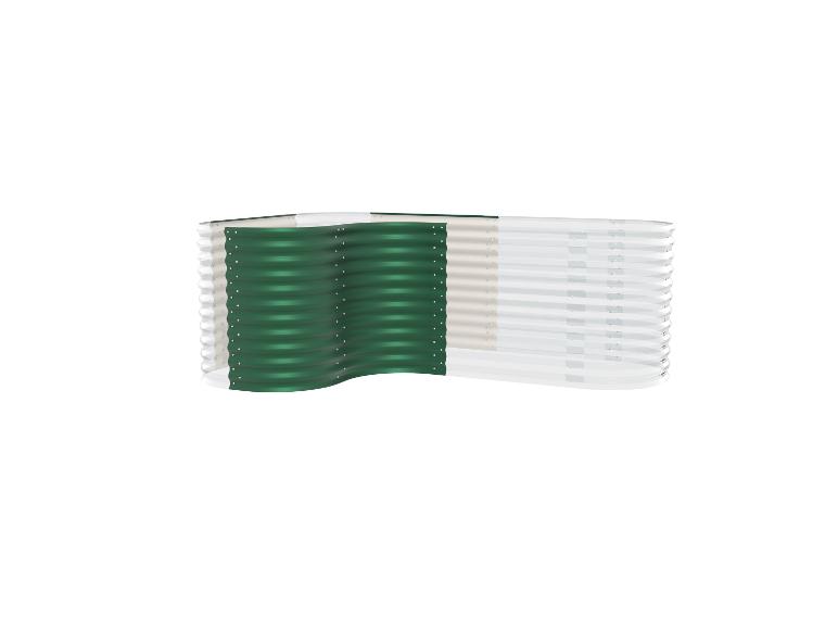 Jardinière surélevée en métal ondulé vert et blanc.