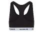 Un soutien-gorge de sport noir Reebok avec une bande blanche.