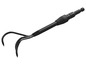 Une poignée noire avec un trident pour le jardinage.