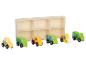 Ensemble de jouets en bois avec six véhicules et une étagère de rangement