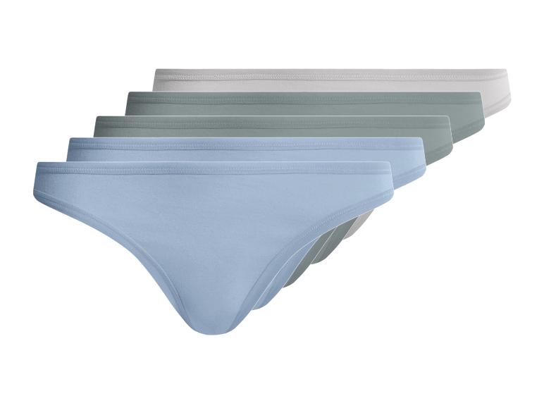 Cinq culottes femme en bleu clair, vert et gris, disposées en éventail.