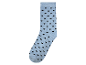 Chaussette bleu clair à motifs cœurs noirs.