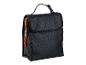 Sac à déjeuner portable noir avec fermeture éclair orange.