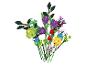 Bouquet de fleurs colorées construites avec des briques de jouet.