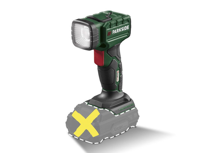 Une lampe de travail Parkside verte avec une batterie