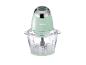 Hachoir SilverCrest vert menthe avec bol en verre.