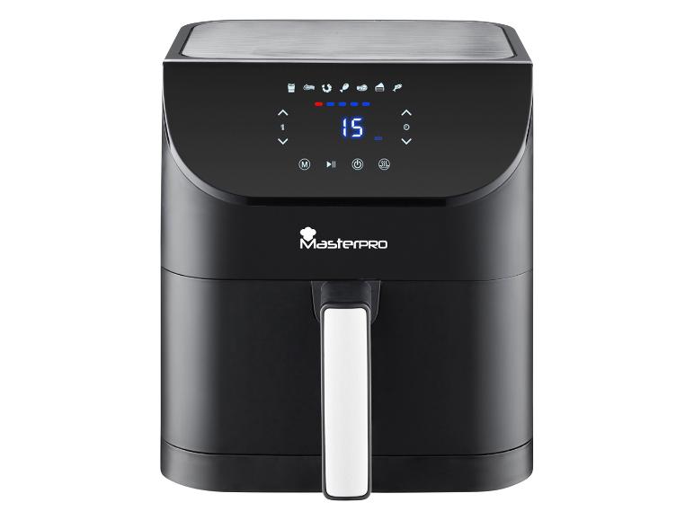 Friteuse sans huile MasterPro noire avec écran numérique.