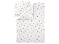Parure de lit avec motif teckel et flocons de neige.