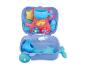 Valise de jouets bleue avec ensemble de jeux d'eau en forme de baleine et jouets de plage.