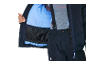 Veste d'hiver femme avec doublure bleue et pantalon de ski foncé à bretelles