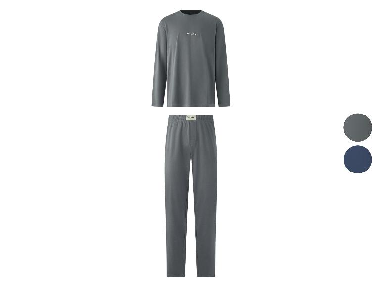 Ensemble de pyjama gris foncé pour homme avec haut à manches longues et pantalon, avec logo.