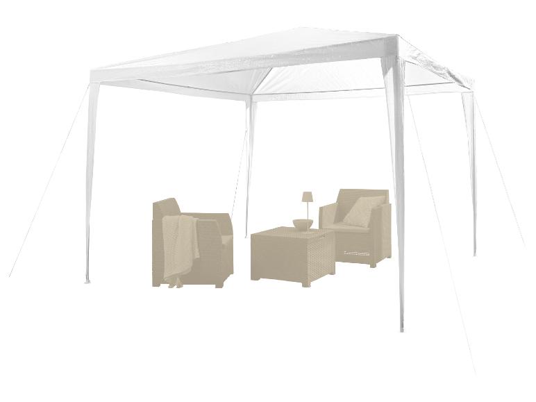 Tonnelle blanche avec salon de jardin
