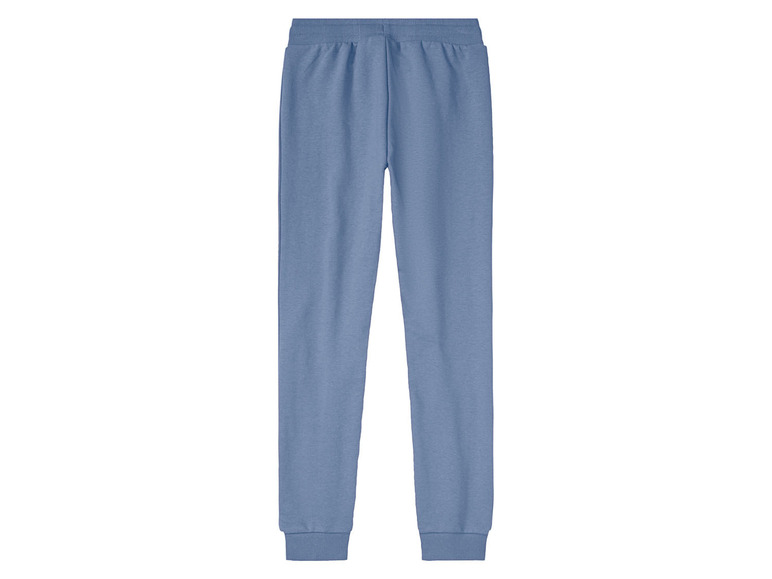 Pantalon de survêtement bleu avec élastique à la taille.