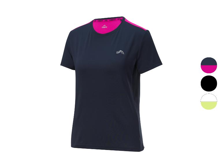 T-shirt de sport Crivit pour femme, bleu marine avec détails rose.