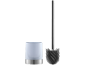 Brosse de toilette en silicone avec support en verre dépoli.