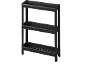 Étagère noire à trois niveaux avec compartiments allongés, idéale pour le rangement ou la culture.