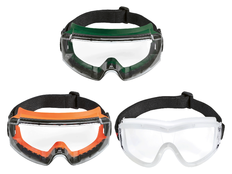 Trois lunettes de sécurité de couleurs différentes.