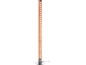 Lampadaire transparent et haut avec liquide orange scintillant et base chromée.