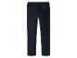 Pantalon en velours côtelé bleu foncé avec boutons aux poches arrière.