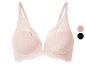 Soutien-gorge en dentelle rose clair à fines bretelles et deux options de couleur.