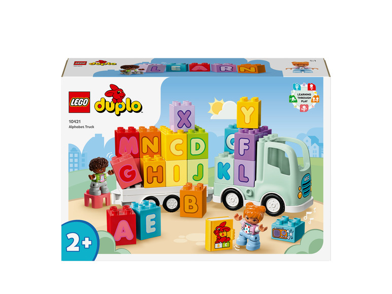 LEGO Duplo Camion Alphabet avec des blocs de lettres et deux personnages.