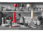 Robots culinaires et mixeurs plongeants de style rétro en rouge, noir et crème, avec le texte «1973».