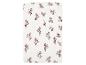 Drap-housse blanc avec motif de feuilles bordeaux.