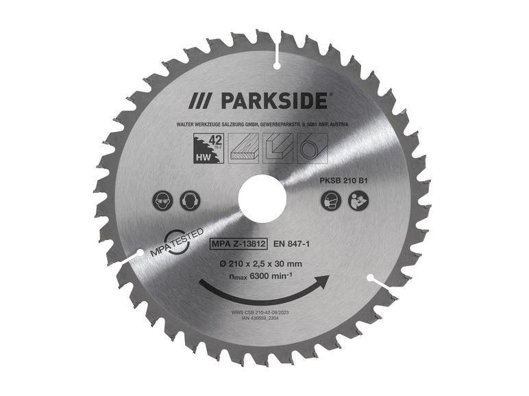 Lame de scie Parkside de 210 mm avec 42 dents pour couper le bois.