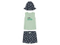Un débardeur vert avec l'inscription 'Love Sunshine' et un imprimé ananas, un short assorti et un chapeau à imprimé ananas.
