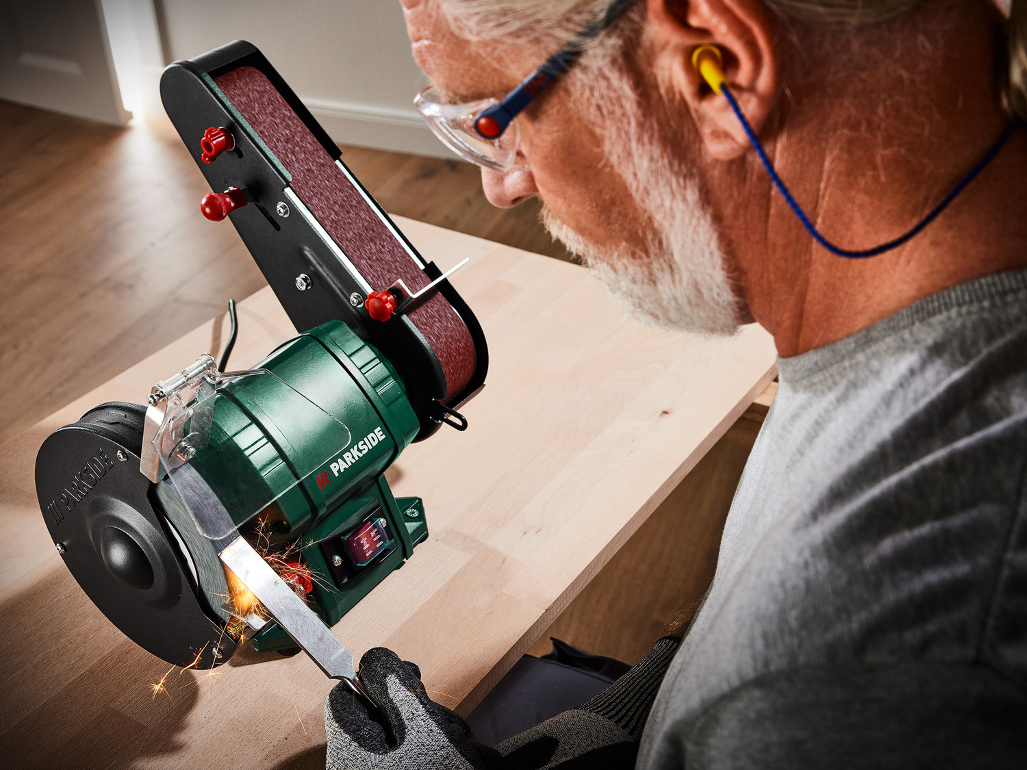 Parkside bench grinder with outlet belt sander psbs 240 c2